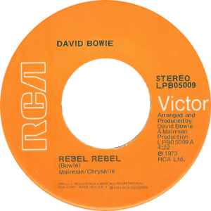 Export David Bowie: export copy of RCA LPBO-5009, David Bowie's "Rebel Rebel" from 1974.
