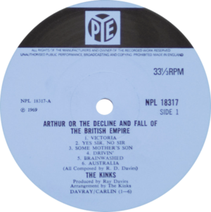 Arthur album: original mono label for ARTHUR LP album on Pye from England.