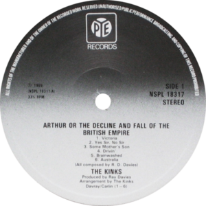 Arthur album: later pressing stereo label for ARTHUR LP album on Pye from England.