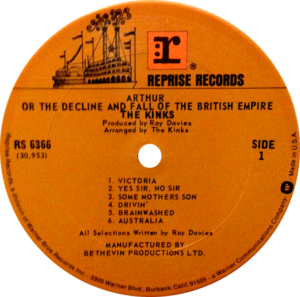 Arthur album: record label for later pressing of ARTHUR LP album on Reprise from America.