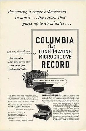  RIAA Gold Record Awards: magazine advertisement for Columbia Records' new long playing microgroove record.