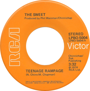 Export David Bowie: export copy of RCA LPBO 5004, the Sweet's "Teenage Rampage" with big whole center from 1974.
