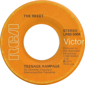 Export David Bowie: export copy of RCA LPBO 5004, the Sweet's "Teenage Rampage" with big whole centerfrom 1974.