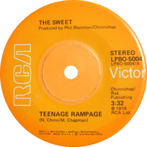Export David Bowie: export copy of RCA LPBO 5004, the Sweet's "Teenage Rampage" with solid center from 1974.